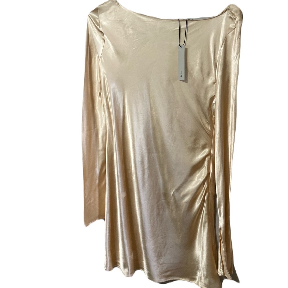 Zara Long Sleeve Satin Dress - Cream